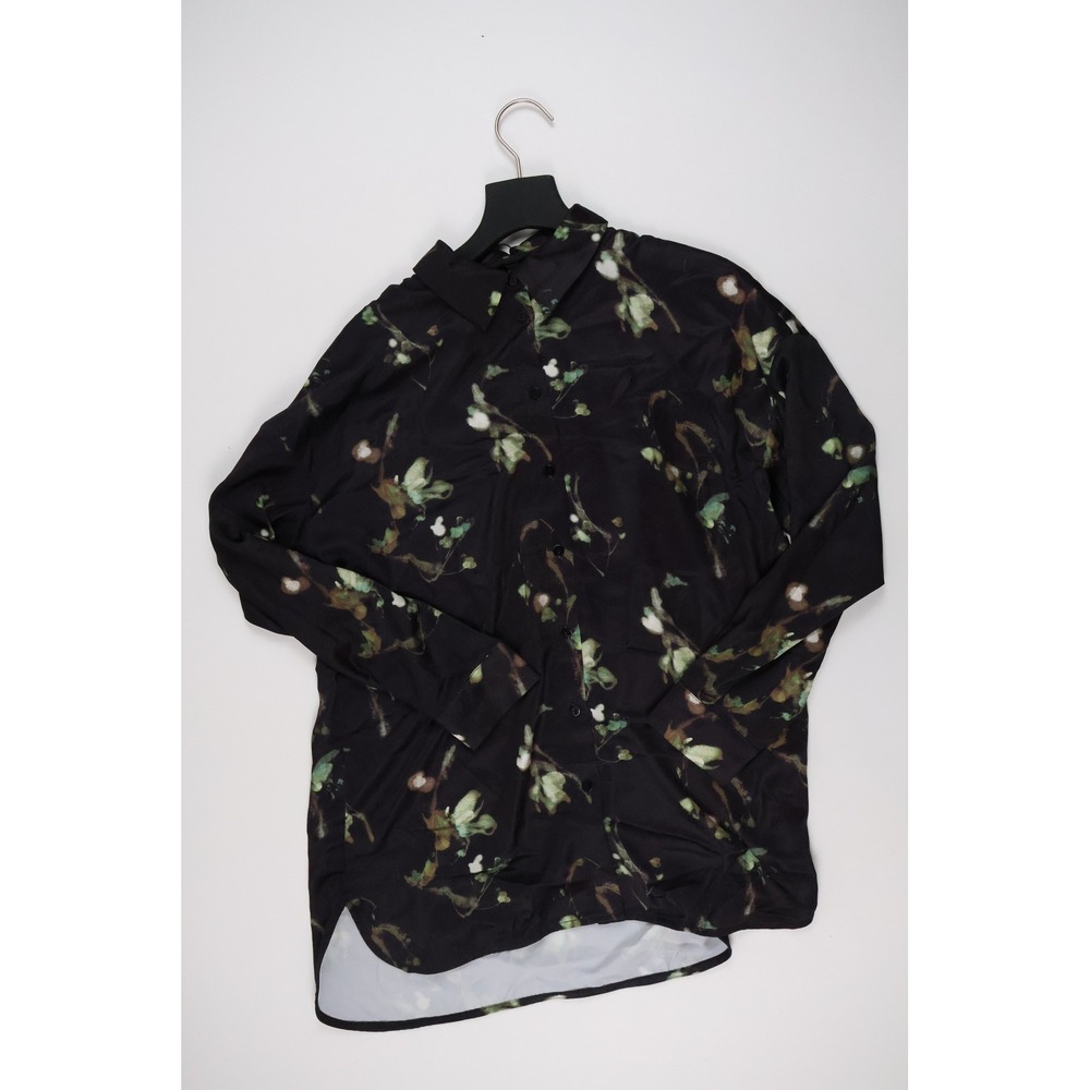 SUNDAY Floral Button Down Shirt 6499 Black Green M NWT